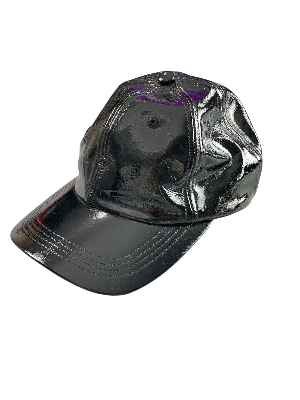 NEW Eugenia Kim 100% Leather Black Patent Glossy Strap Back Baseball Cap Hat OS